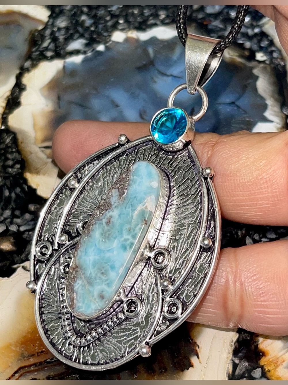 Pretty Blue Caribbean Larimar 2 7/8”